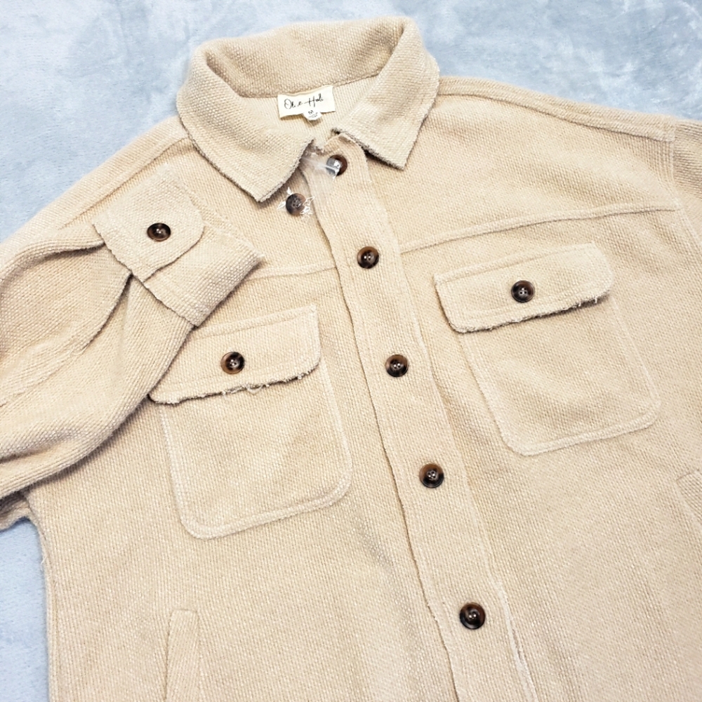 Oli & Hali Shacket Button Down Oversized Baggy Jacket Shirt Women's M Raw Hem